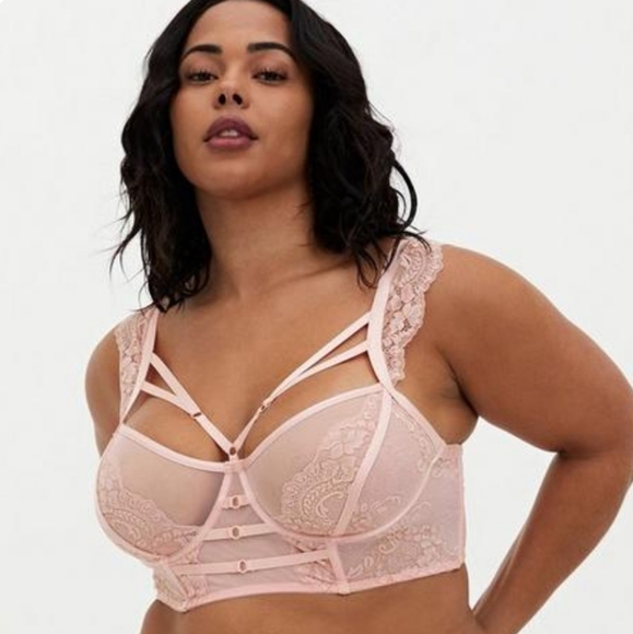 Torrid Pink Bridgerton Vibes Strappy Lurex Lace Underwire Bra - Picture 2 of 12